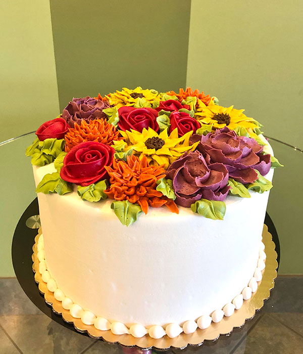 Fall Assorted Flower Layer Cake - Classy Girl Cupcakes