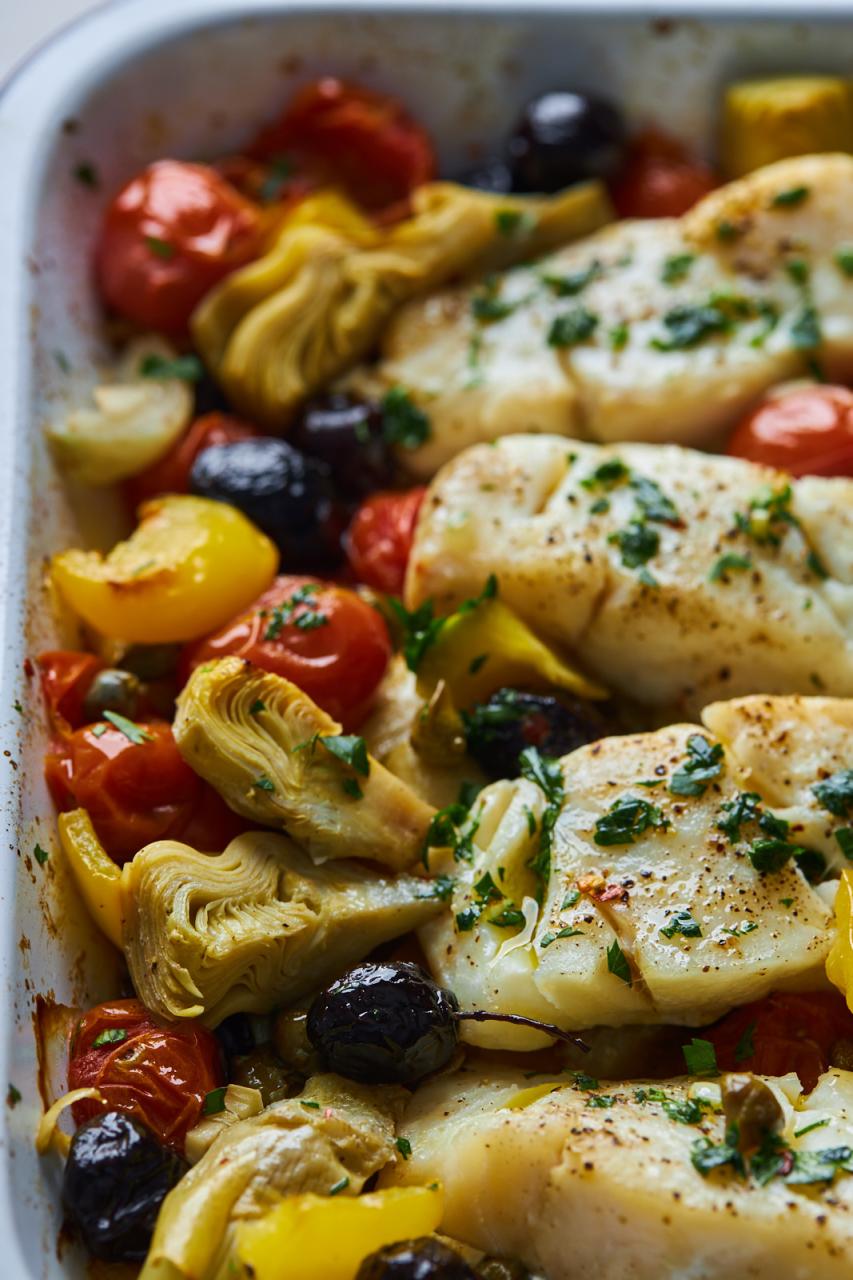 Mediterranean Style Baked Cod | Olive & Mango