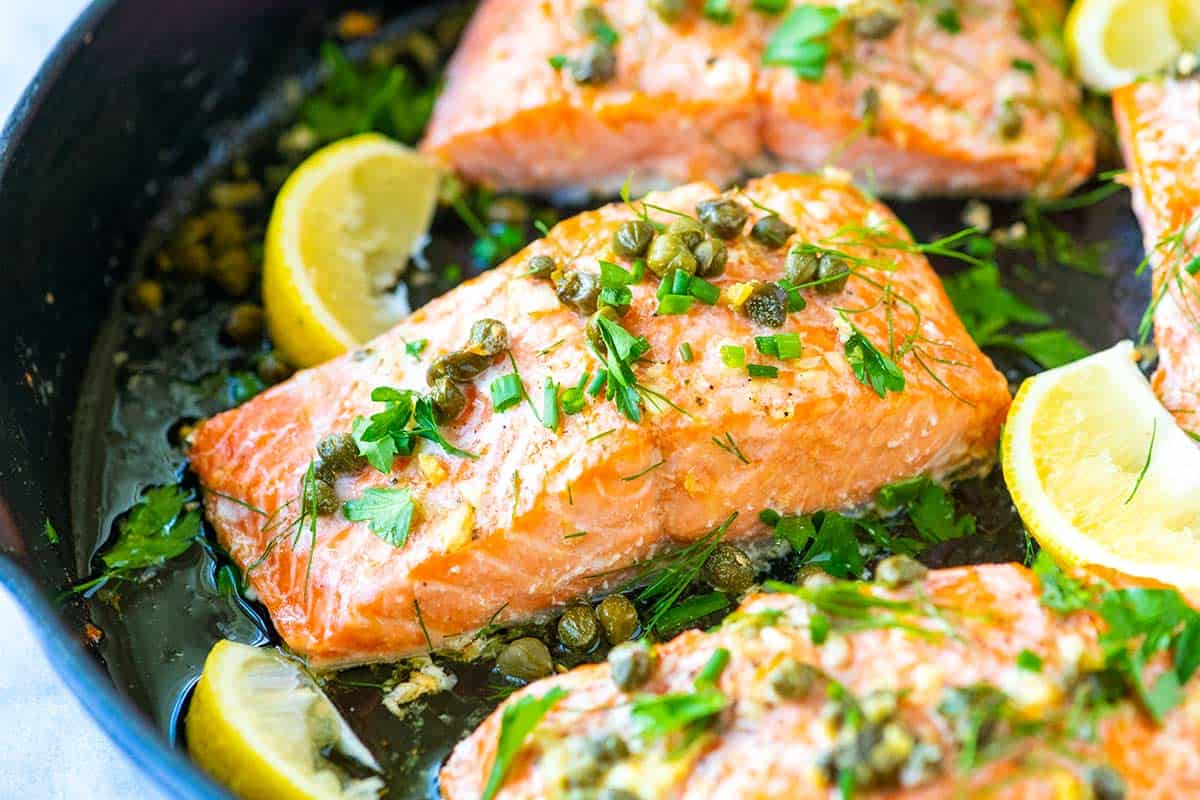 Garlic Caper Butter Baked Salmon