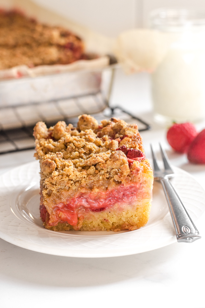 Strawberry Rhubarb Cake with Crumb Topping - Buttered Side Up